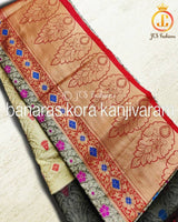Banaras kora organza saree in Grey and Red