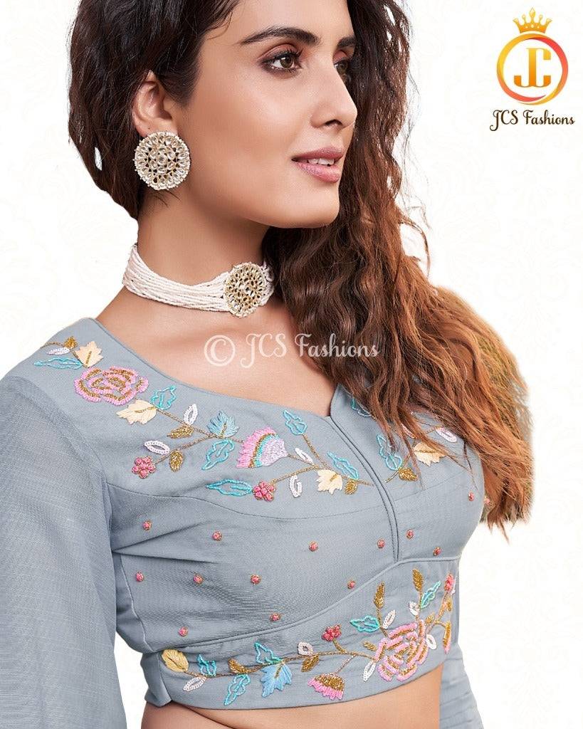 Crop top with skirt. Fancy Lehenga in Grey, Fully stitched Lehenga JCS Fashions