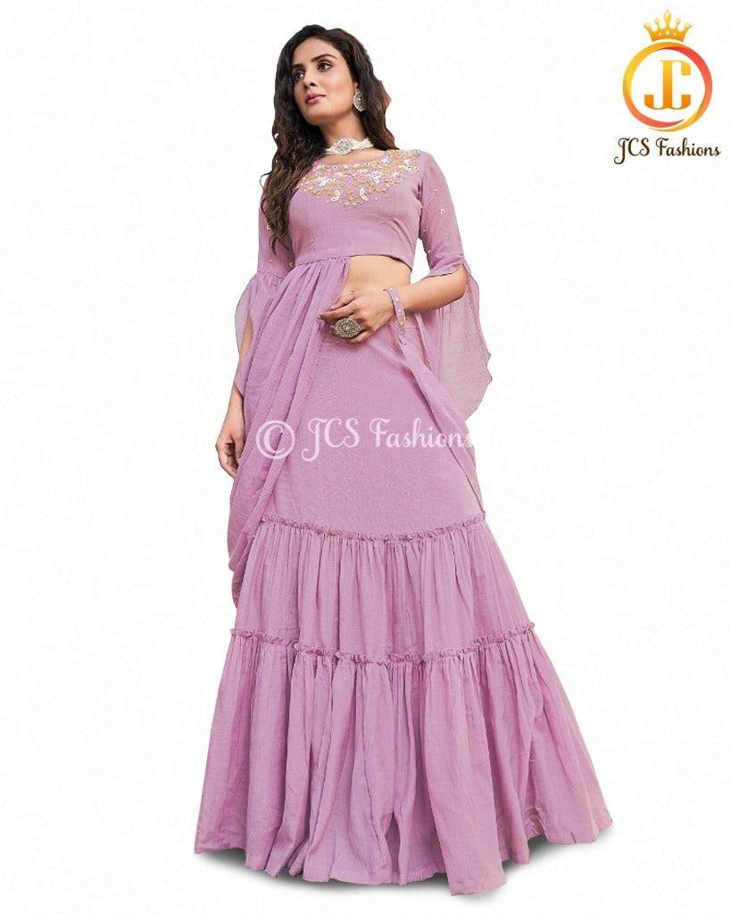 Slubby Silk Crop Top with Lehenga in Onion Pink Lehenga JCS Fashions