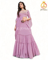 Slubby Silk Crop Top with Lehenga in Onion Pink