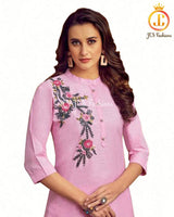 Cotton Kurti With unique hand embroidery in Pink