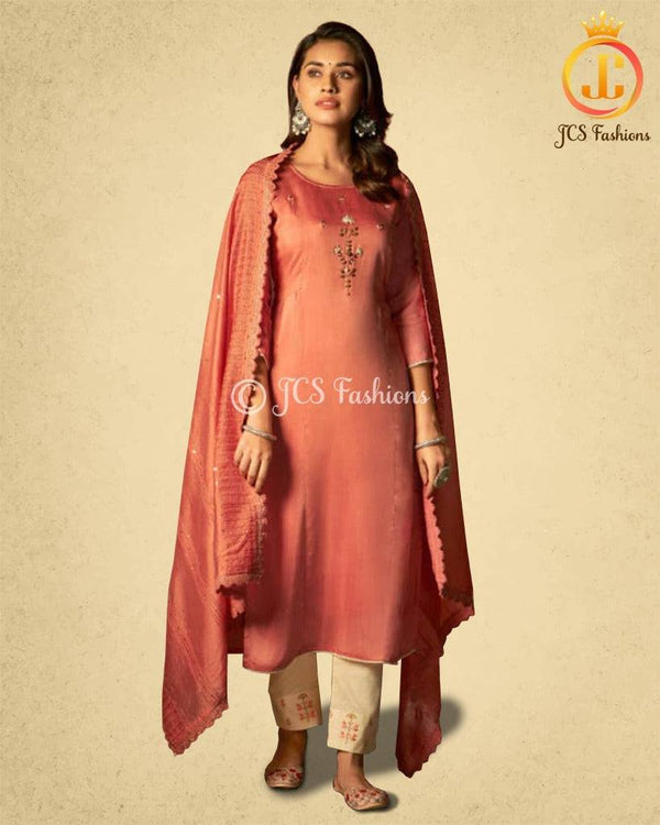 Fancy hand work 3 piece Salwar suit in Peach