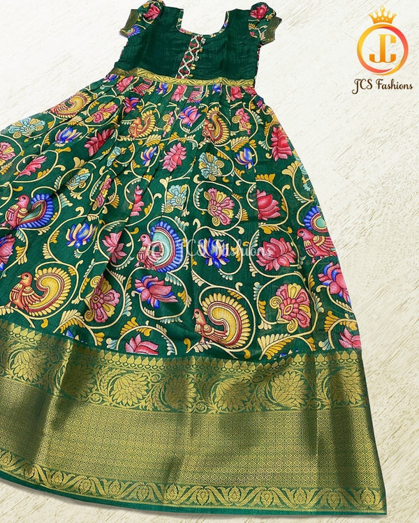 Little Princess Kalamkari Print Flared Gown with Zari border