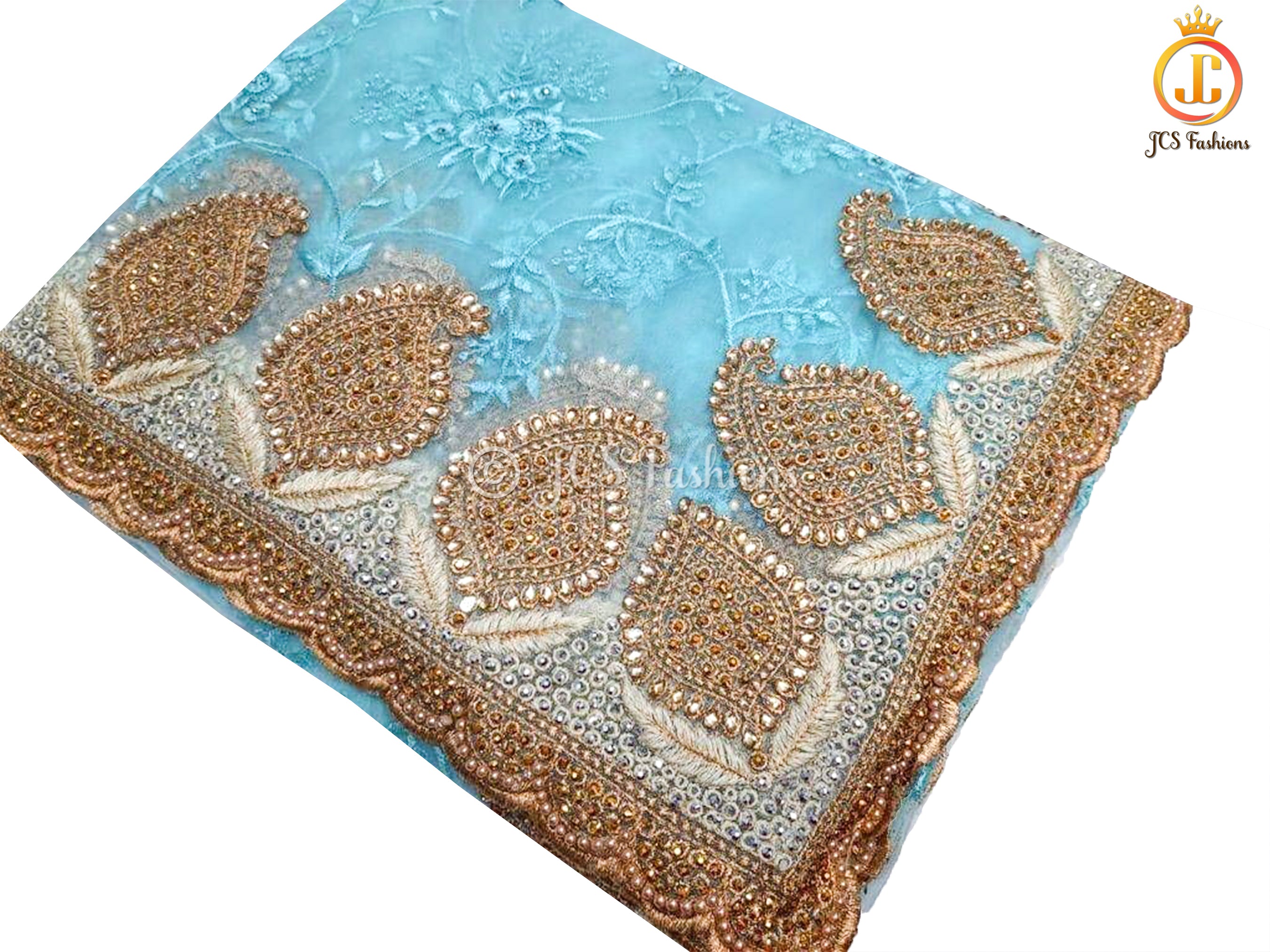 Net Saree with Heavy Handwork Embroidery and Fully Stitched Blouse SAREE JCS Fashions