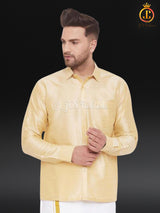 Men's Gold Silk Blend Ethnic Shirt. Dhoti/Veshti Shirt, Indian Traditional Shirt.