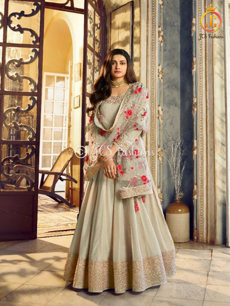 Stunning Dola Silk A-line Floor Length Gown in Delicate Cream