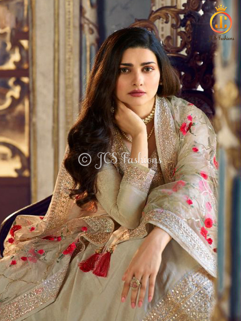 Stunning Dola Silk A-line Floor Length Gown in Delicate Cream