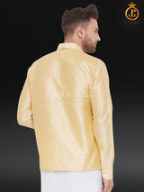 Men's Gold Silk Blend Ethnic Shirt. Dhoti/Veshti Shirt, Indian Traditional Shirt.