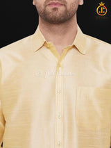 Men's Gold Silk Blend Ethnic Shirt. Dhoti/Veshti Shirt, Indian Traditional Shirt.