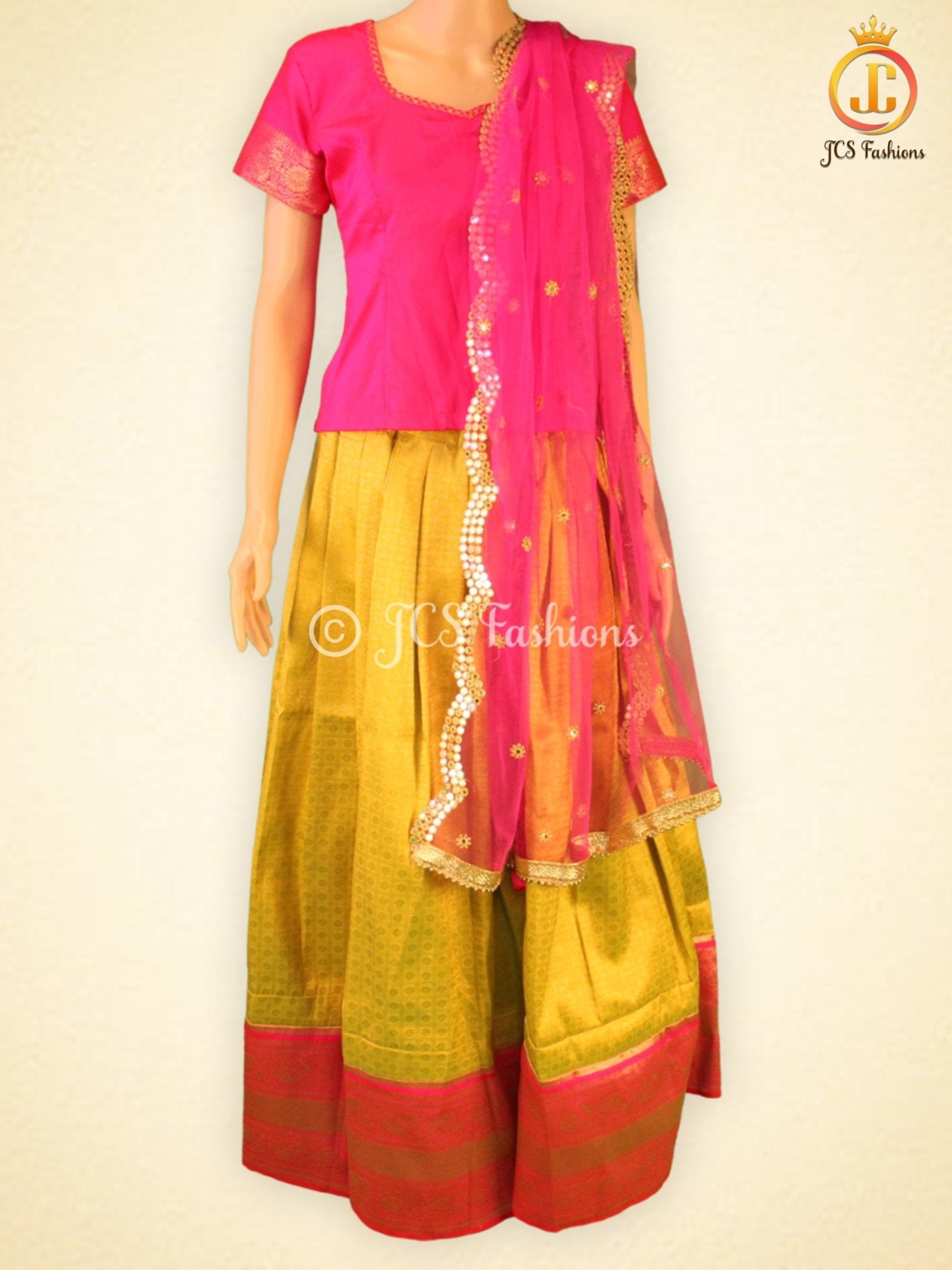 Banarasi Lehenga with Crop Top in Yellowish Green LEHANGA JCS Fashions