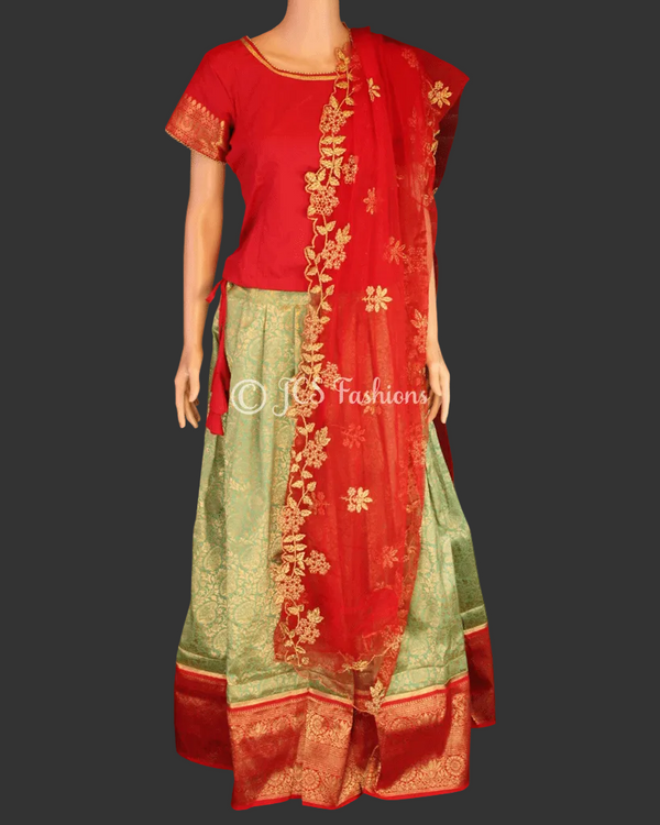 Banarasi Lehenga with Crop Top| Kanchipuram Border Lehenga JCS Fashions