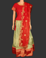 Banarasi Lehenga with Crop Top| Kanchipuram Border Lehenga JCS Fashions Red Medium (38)