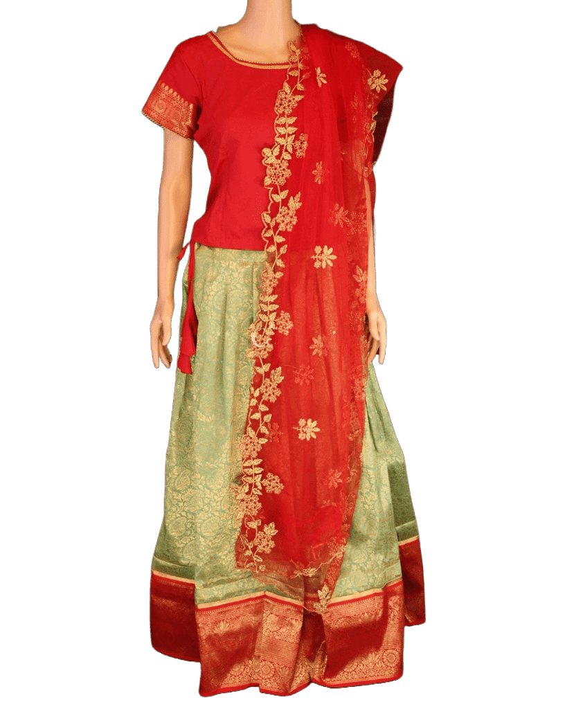 Banarasi Lehenga with Crop Top| Kanchipuram Border Lehenga JCS Fashions Red Medium (38)