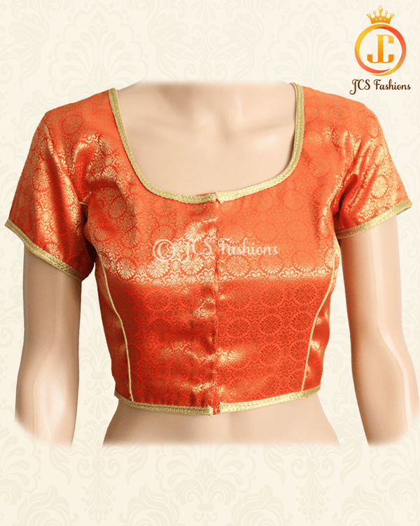 Beautiful Banarasi Brocade Saree Blouse Blouse JCS Fashions Orange 36