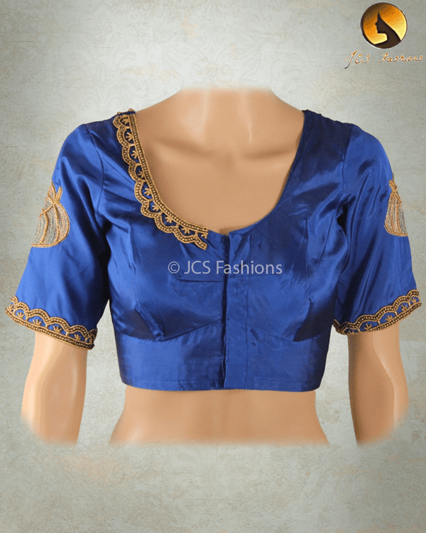 Beautiful Silk blouse with Aari/Maggam work in Stunning Blue Blouse JCS Fashions
