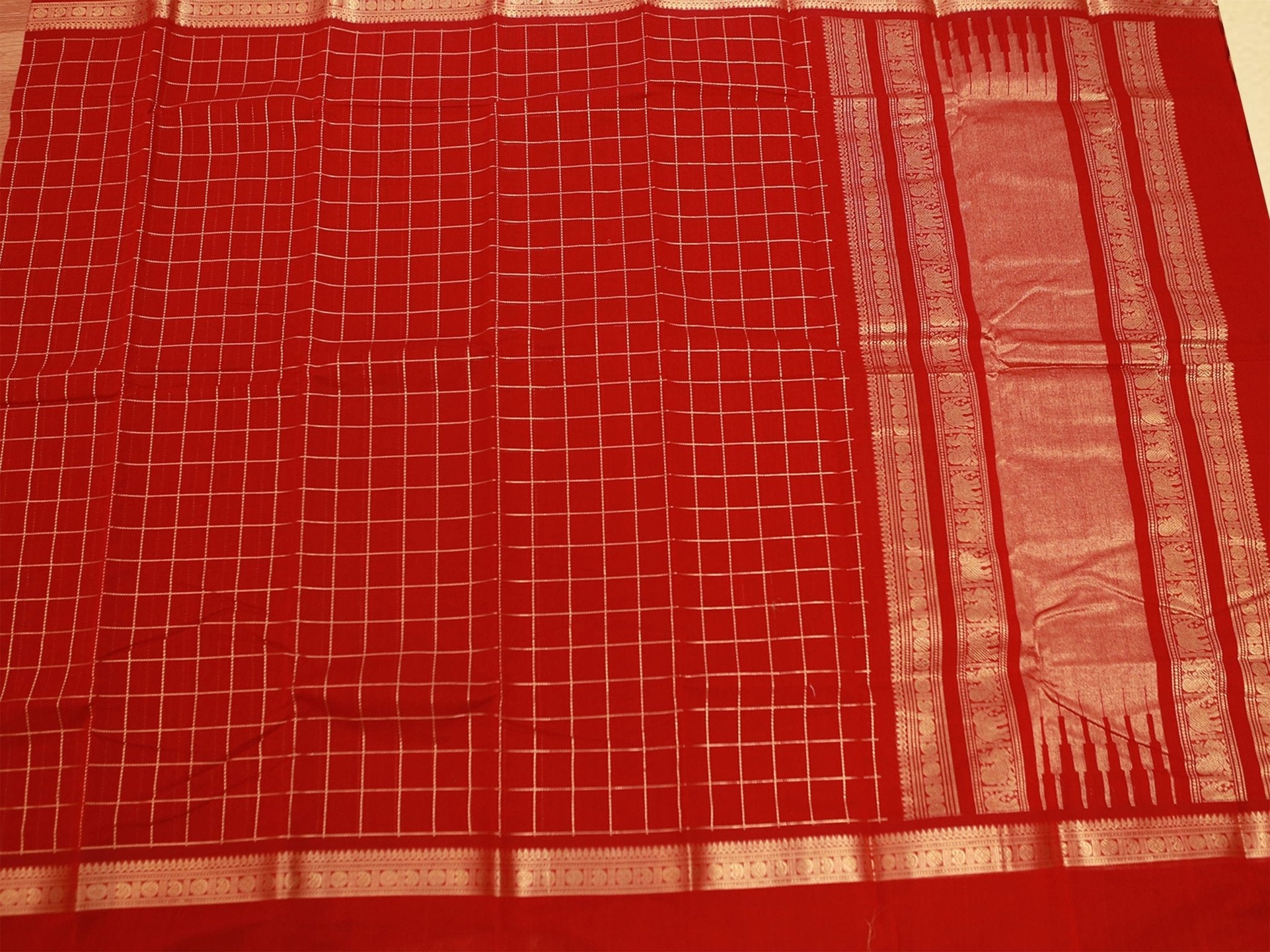Big Kattem(Square) Body Kanchi Rich Cotton, Red Saree For Women SAREE JCS Fashions