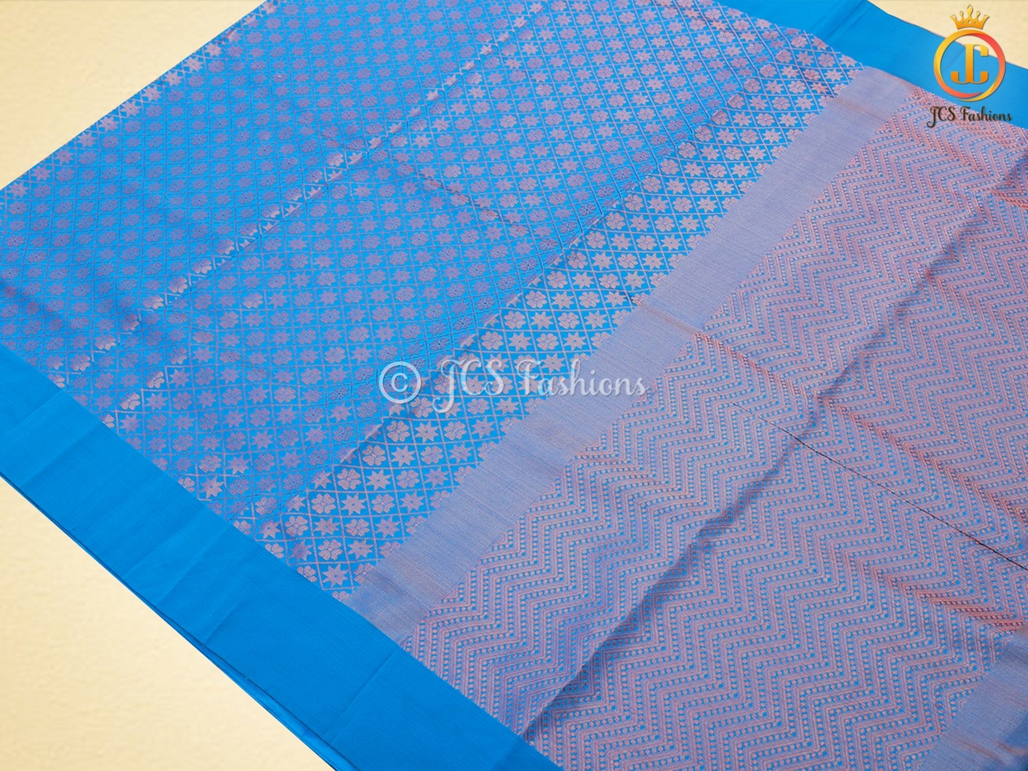 Blue Copper Zari Soft Silk Saree With fully stitched Blouse SAREE JCS Fashions