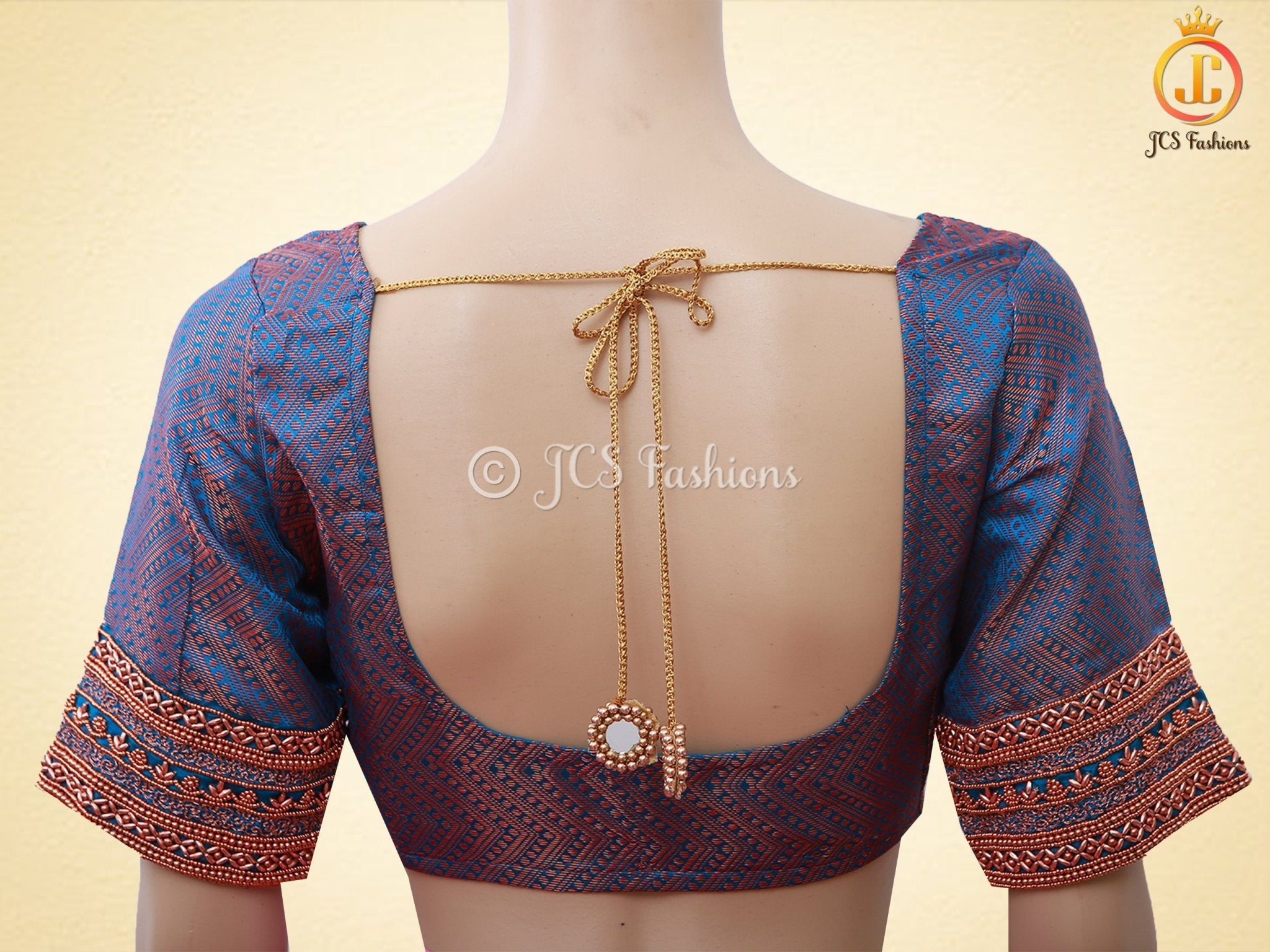 Blue Copper Zari Soft Silk Saree With fully stitched Blouse SAREE JCS Fashions
