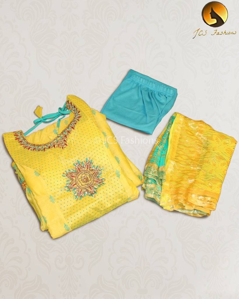 Bollywood Style Chanderi Gown with Yoke Embroidery and Dupatta Set Kurti JCS Fashions
