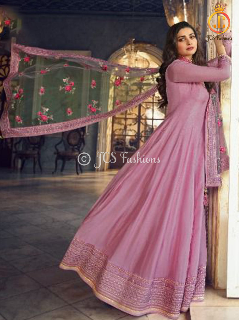 Stunning Dola Silk A-line Floor Length Gown in Mellow Mauve