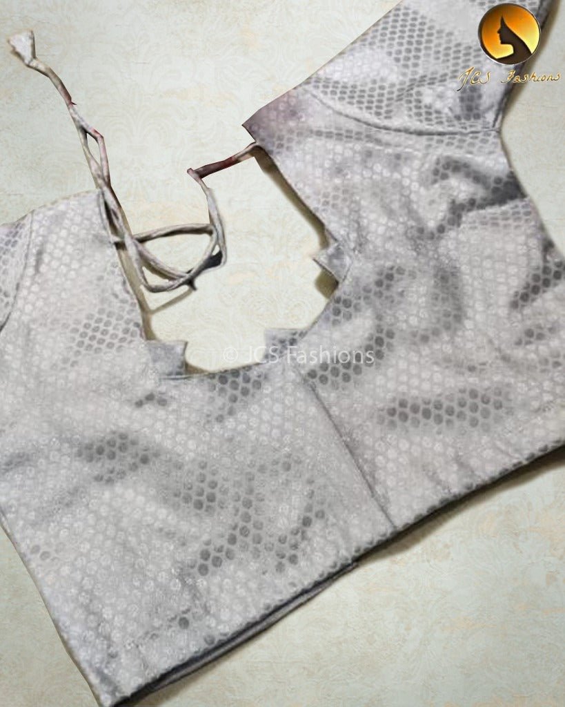 Chic Brocade Silk Blouse: Elegance Redefined with Stunning Back Knot Blouse JCS Fashions White 40