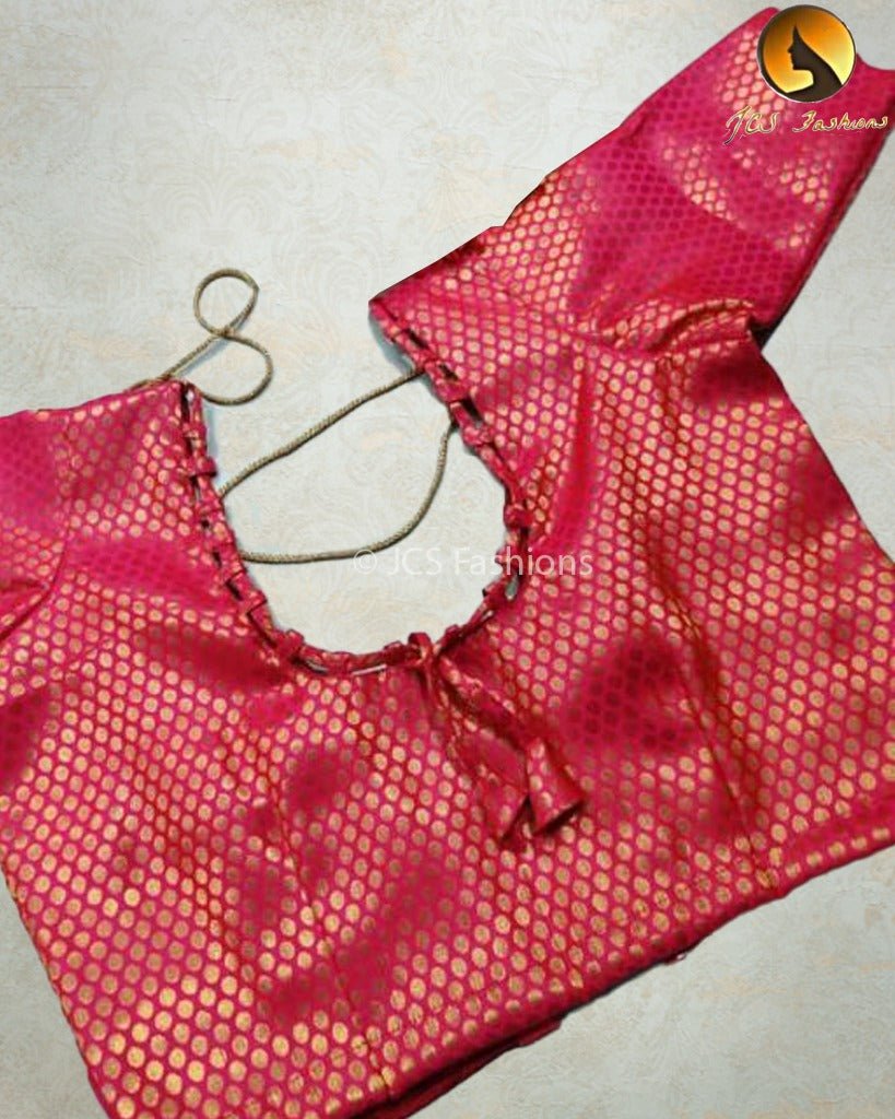 Chic Brocade Silk Blouse: Elegance Redefined with Stunning Back Knot Blouse JCS Fashions Pink 40