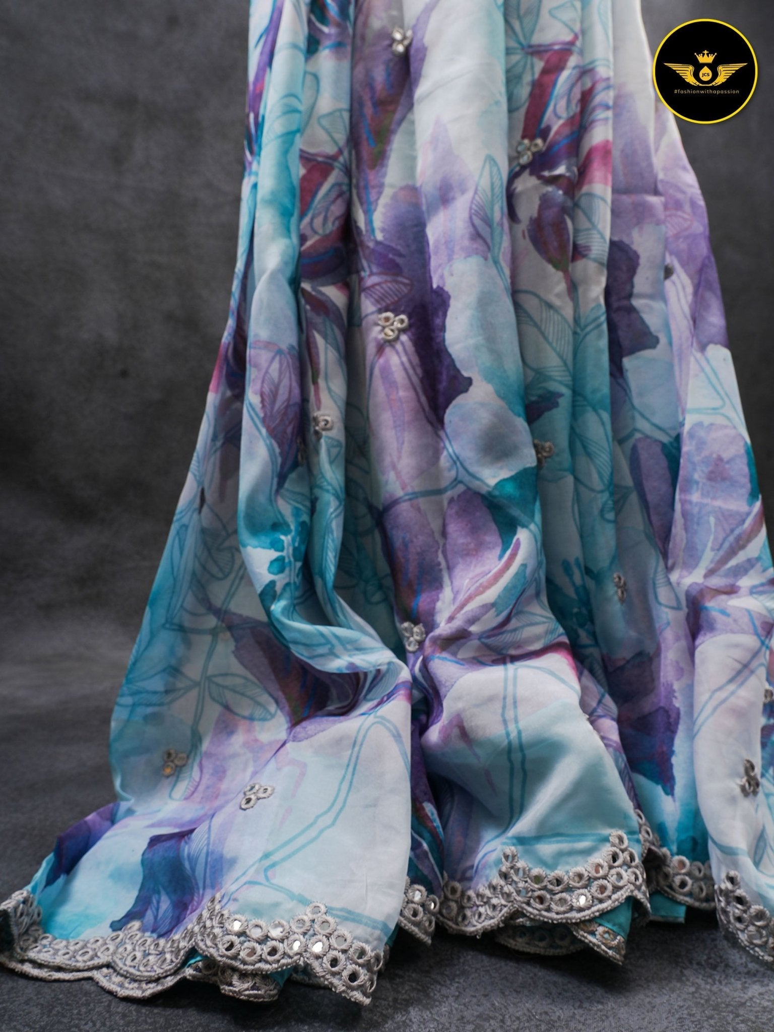 Chiffon Crepe Saree with Mirror Work Border and Designer Blouse SAREE JCS Fashions