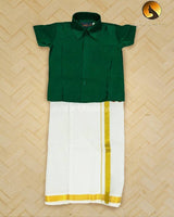Chutti Boys Pattu Silk Velcro Dhoti and Semi Silk Shirt Set Kids JCS Fashions Green 2-3 Yrs