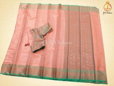 Copper Zari Border Semi-Soft Silk Saree With Blouse SAREE JCS Fashions Brown 5.5 meters