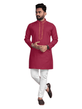 Cotton Fabric Festival Special Kurta-Pyjama Set For Men MEN JCS Fashions Red Medium (38)
