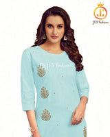 Cotton Kurti With beautiful hand embroidery in Pastel Blue Kurti JCS Fashions