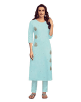 Cotton Kurti With beautiful hand embroidery in Pastel Blue Kurti JCS Fashions Blue Large (40)