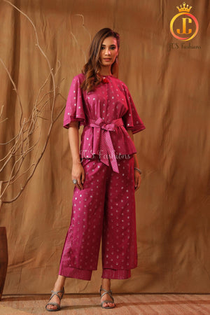 Pink Cotton lurex bell sleeves top with all-over