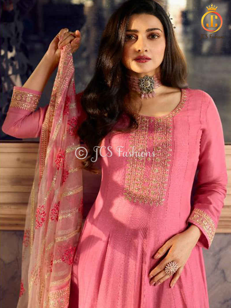 Stunning Dola Silk A-line Floor Length Gown in Pretty Pink