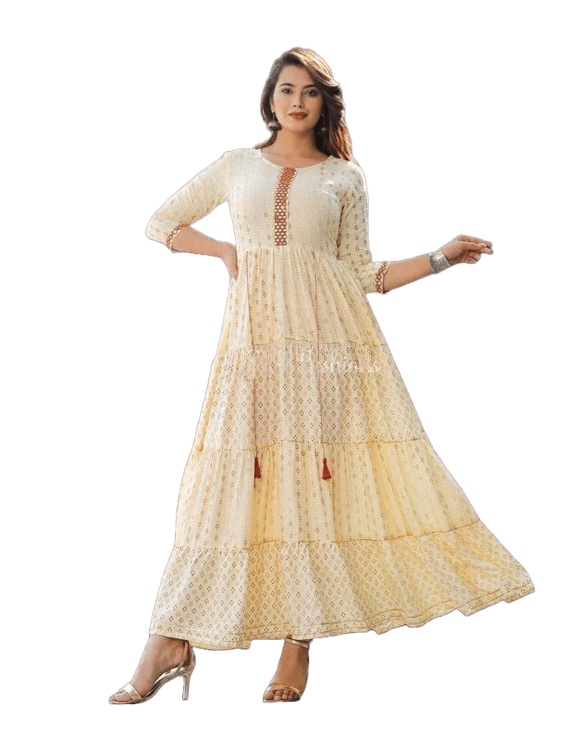 Designer Tyre Pattern Kurti Gowns - Rayon with Fancy Embroidery & Prints - JCS Fashions