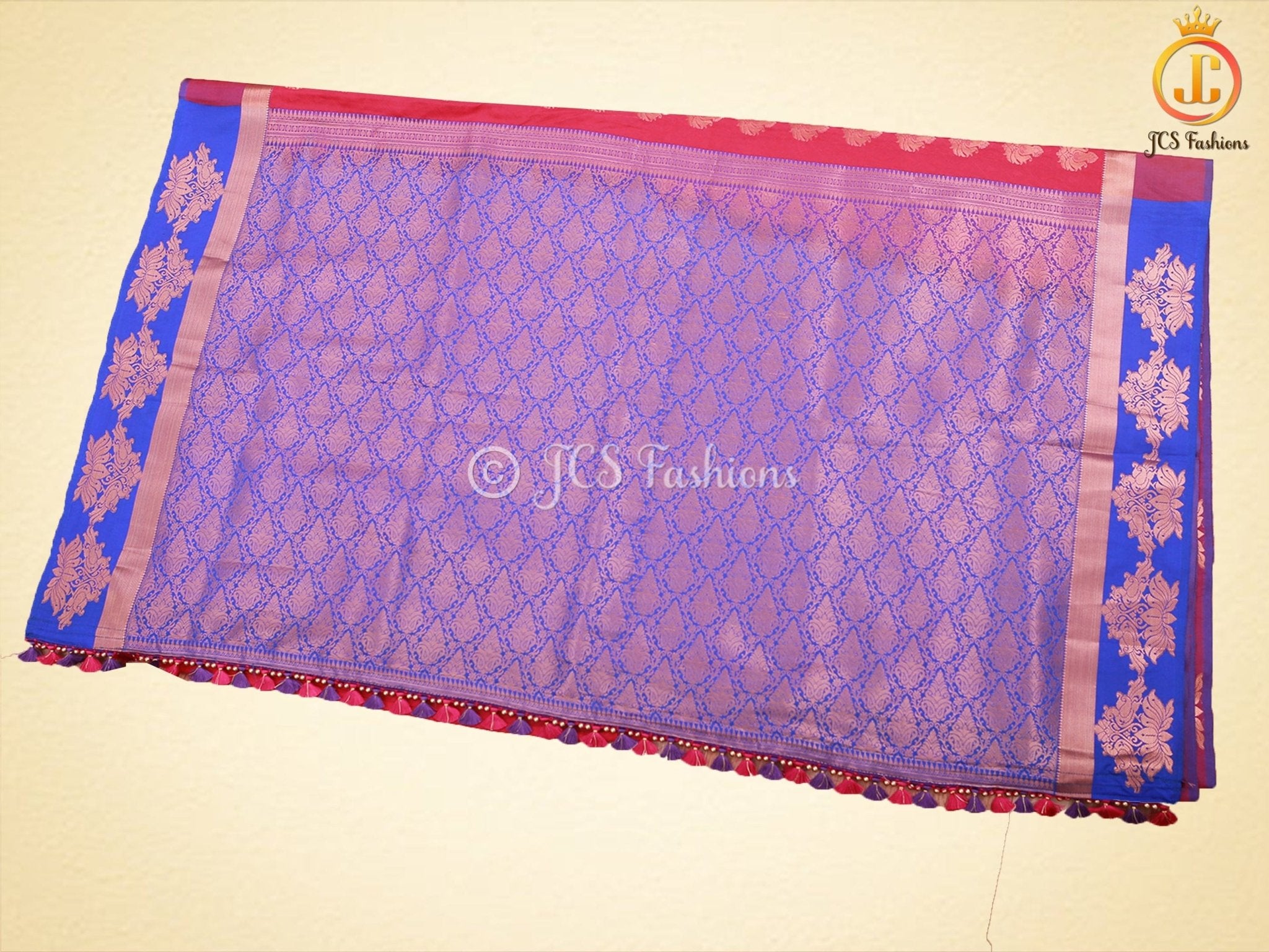 Dual-Shade Kanchipuram Blended Embossed Silk Saree With Blouse SAREE JCS Fashions
