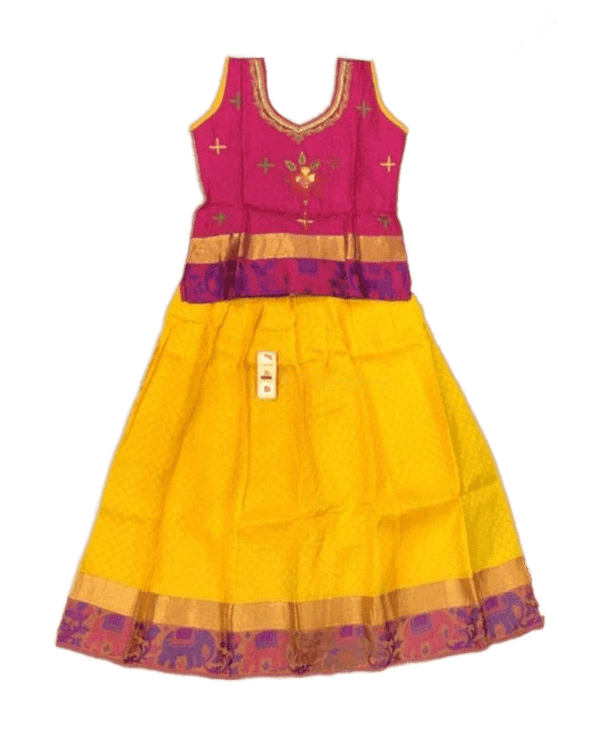 Pure Silk Pattu Paavadai Set | Kids Lehanga