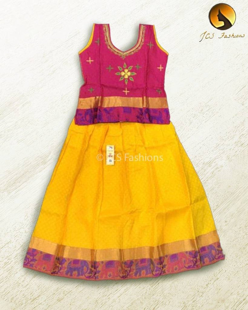 Pure Silk Pattu Paavadai Set | Kids Lehanga