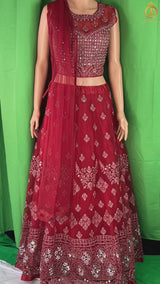 Designer lehenga in Maroon. with real mirror work. Video