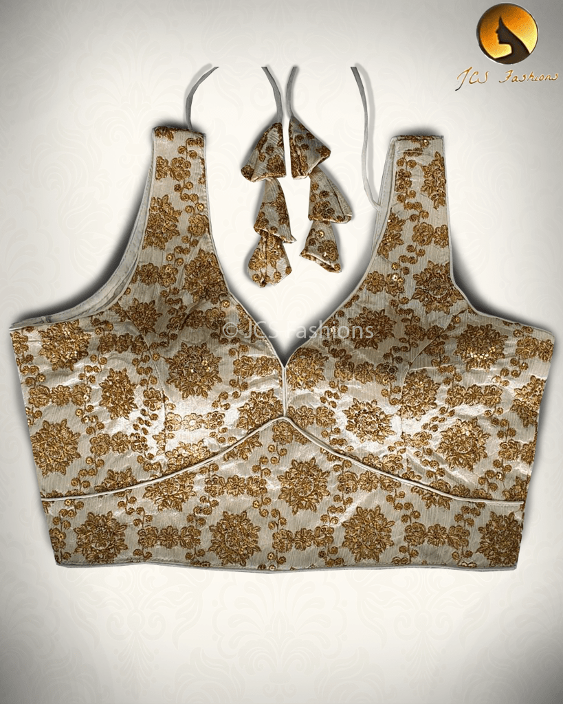 Elegant Sabyasachi Design Silk Blouse with Intricate Embroidery Blouse JCS Fashions Beige 38