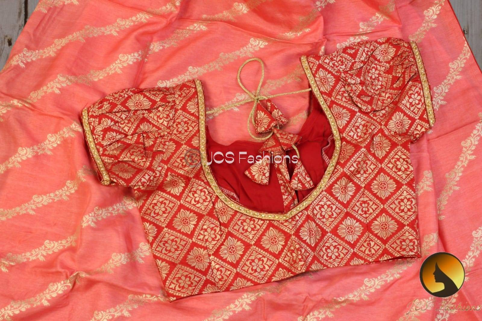 Elegant Salmon-Colored Munga Crepe Saree with Stitched Blouse Saree JCS Fashions