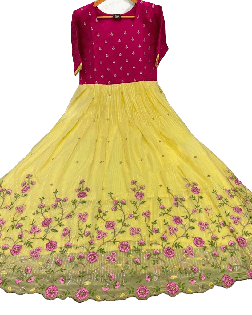 Exquisite Heavy Beads and Sequins work Long Frock in Yellow - JCS Fashions