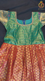 Indian Ethnic Kids Wear, Traditional Silk gown, Indian Frock, Aari/Maggam work