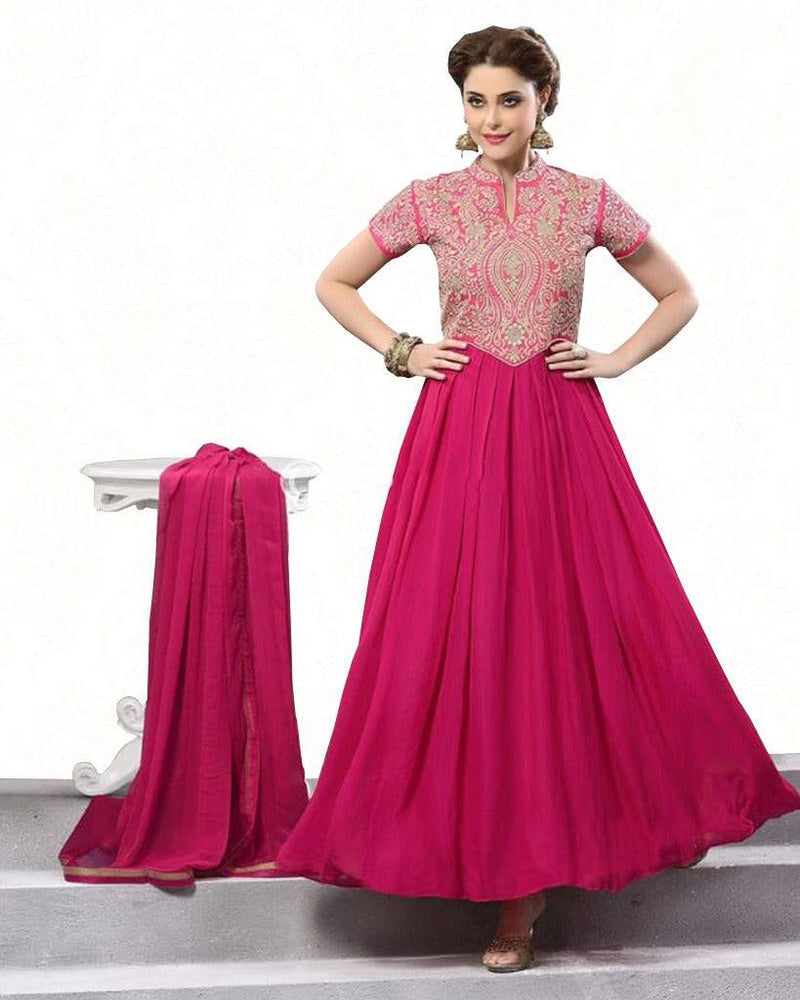 Pink Indian Anarkali Gown Dress, Fully Stitched Indian Outfit.