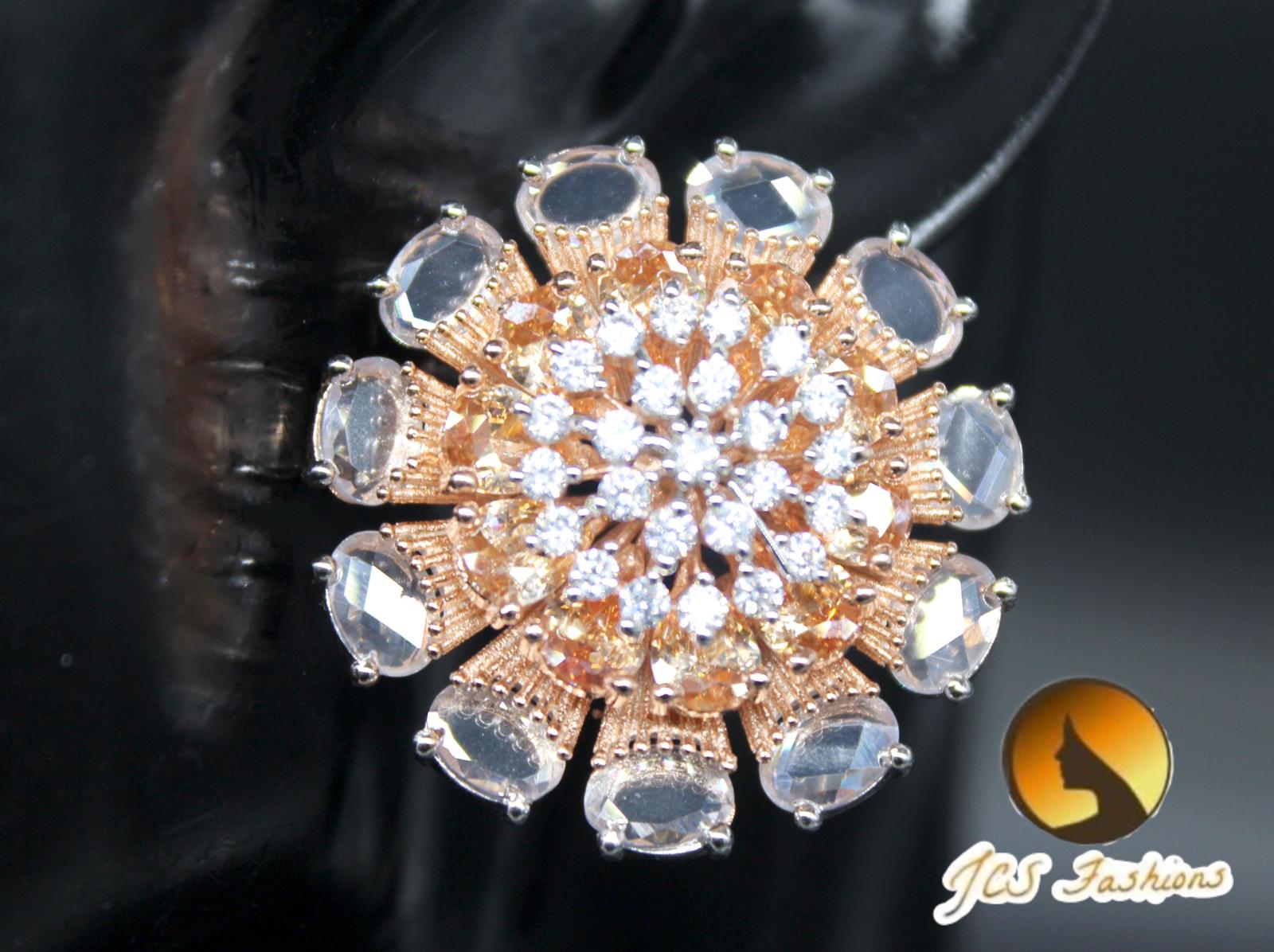 Flower Design Stone Stud Earrings with Elegant Gold Finish - JCS Fashions