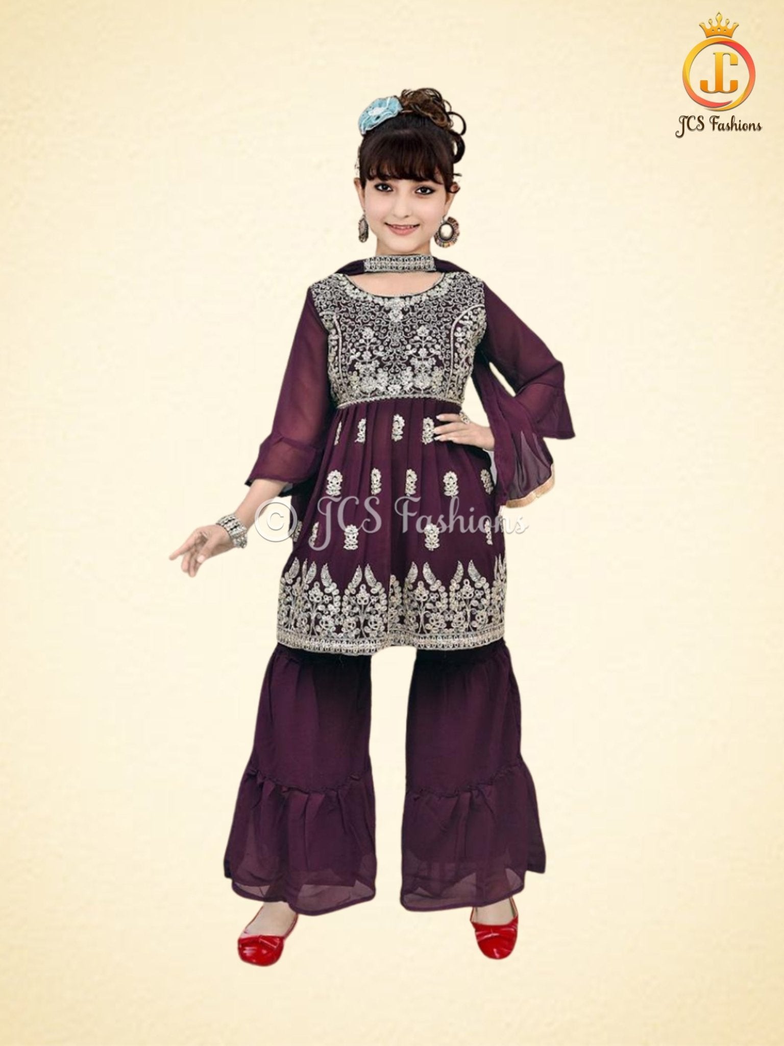 Girls Garara Suite with Embroidery and Stone Work - JCS Fashions
