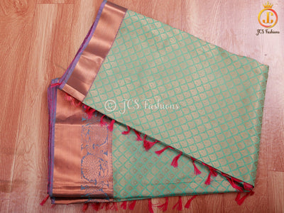 Gold Zari Thilagam Motifs Silk Saree with Fully Stitched Blouse SAREE JCS Fashions Green 5.5 meters