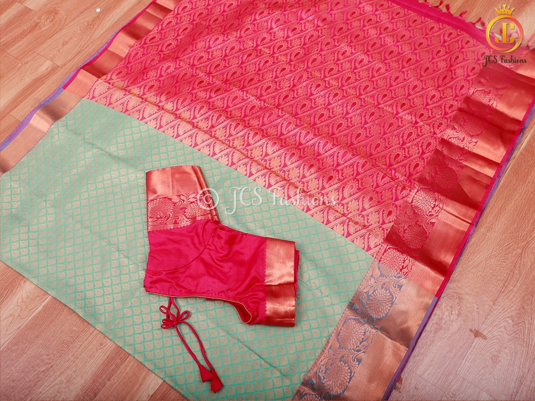 Gold Zari Thilagam Motifs Silk Saree with Fully Stitched Blouse SAREE JCS Fashions