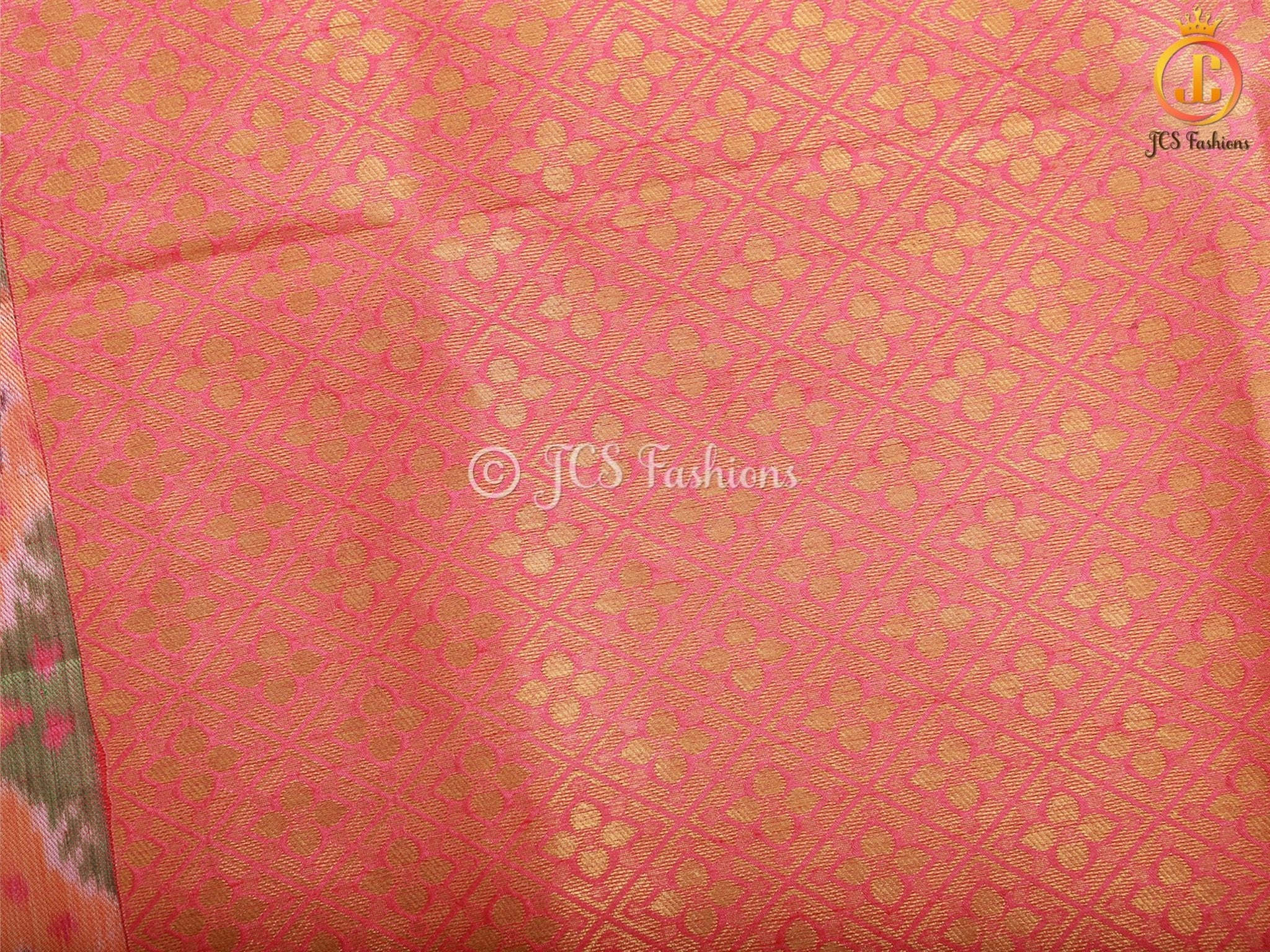 Golden Zari & Pochampally Ikkat Border Semi Silk Saree With Blouse SAREE JCS Fashions