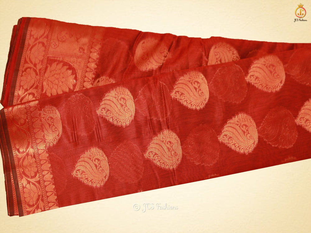 Graceful Soft Silk Cotton Saree With Brocade Blouse SAREE JCS Fashions Red 5.5 meters